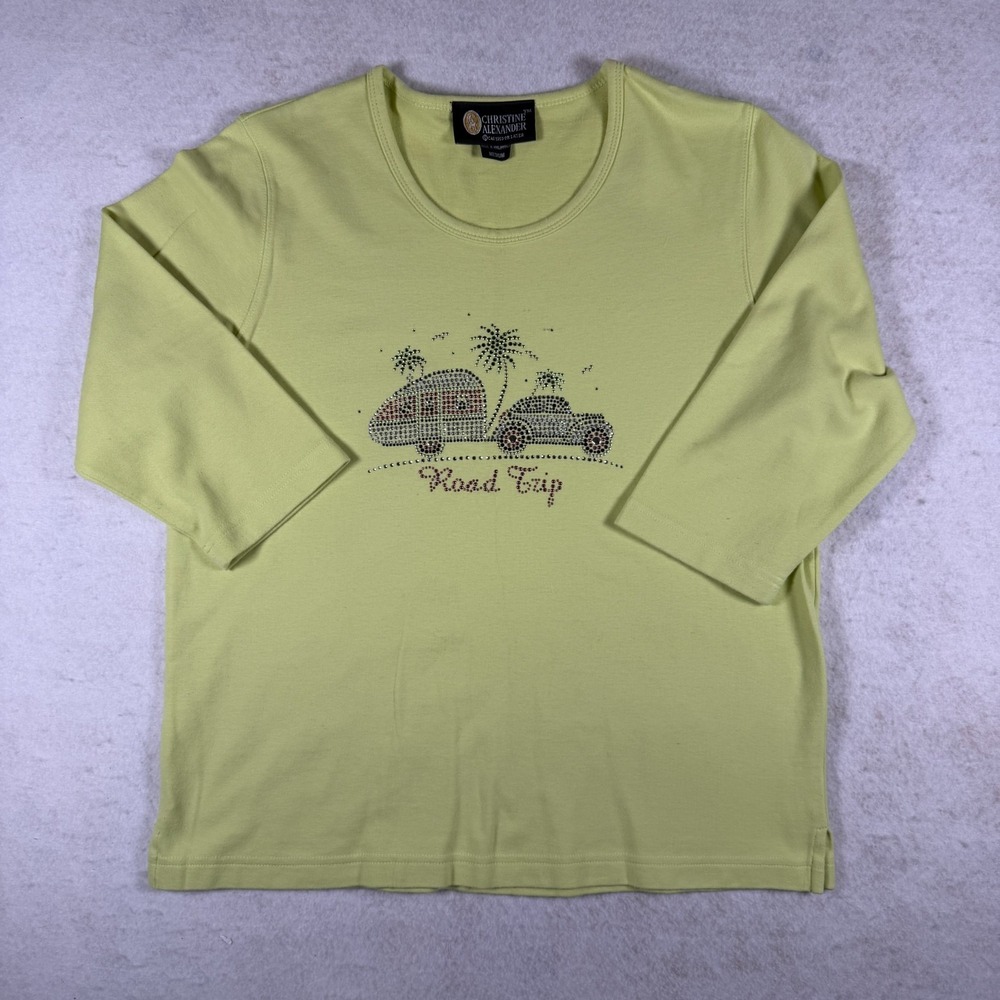 Christine Alexander Swarovski Crystal Road Trip Top Womens Medium Green 3/4